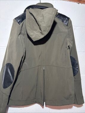 Noel Asmar Olive Green Hooded Utility Jacket with Black Elbow & Shoulder Accents